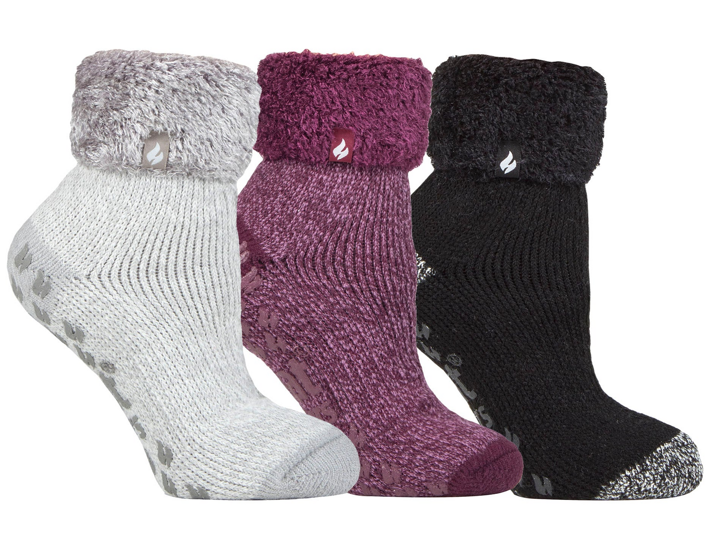 3 Pack Womens Lined Non Slip Socks