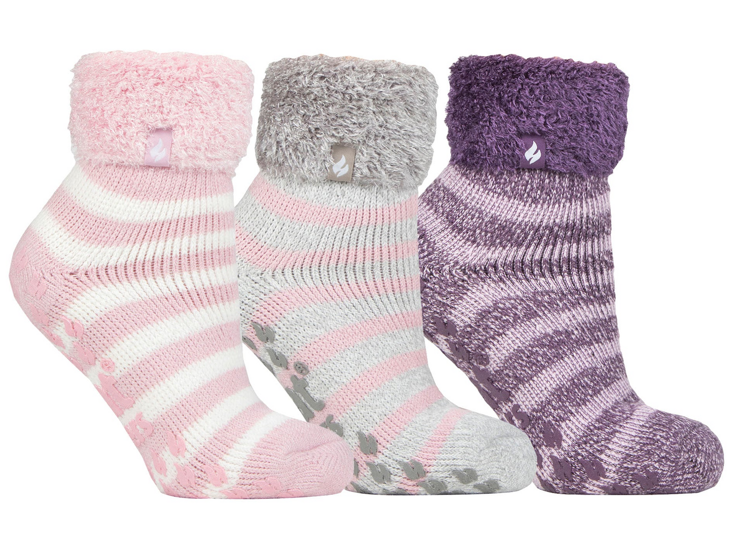 3 Pack Womens Lined Non Slip Socks