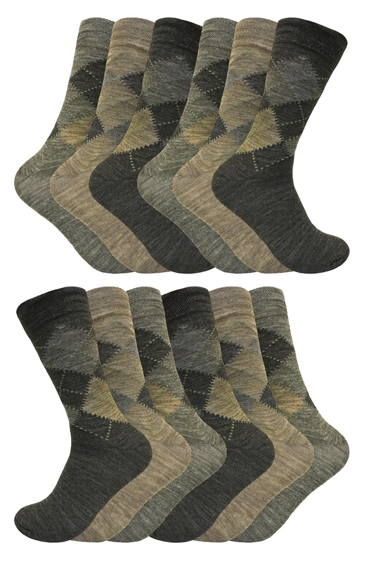 12 Pair Multipack Mens Argyle Lambswool Socks