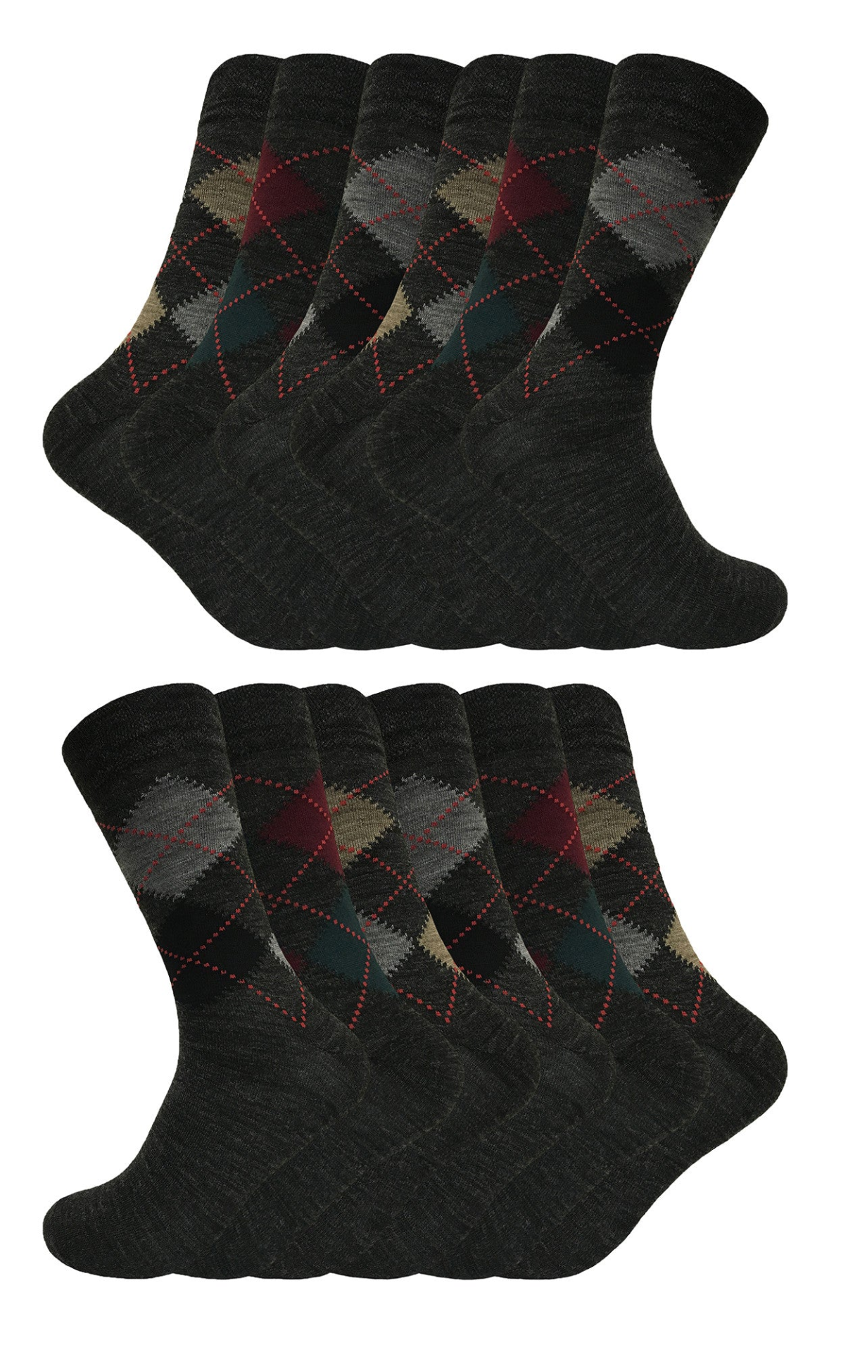 12 Pair Multipack Mens Argyle Lambswool Socks