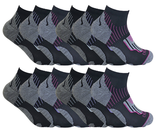 12 Pairs Womens Black Cycling Socks