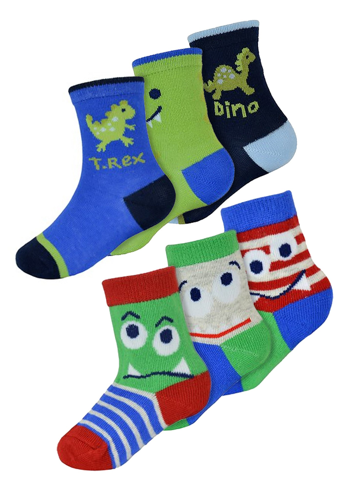 6 Pack Baby Boys Monsters Dinosaur Pattern Socks