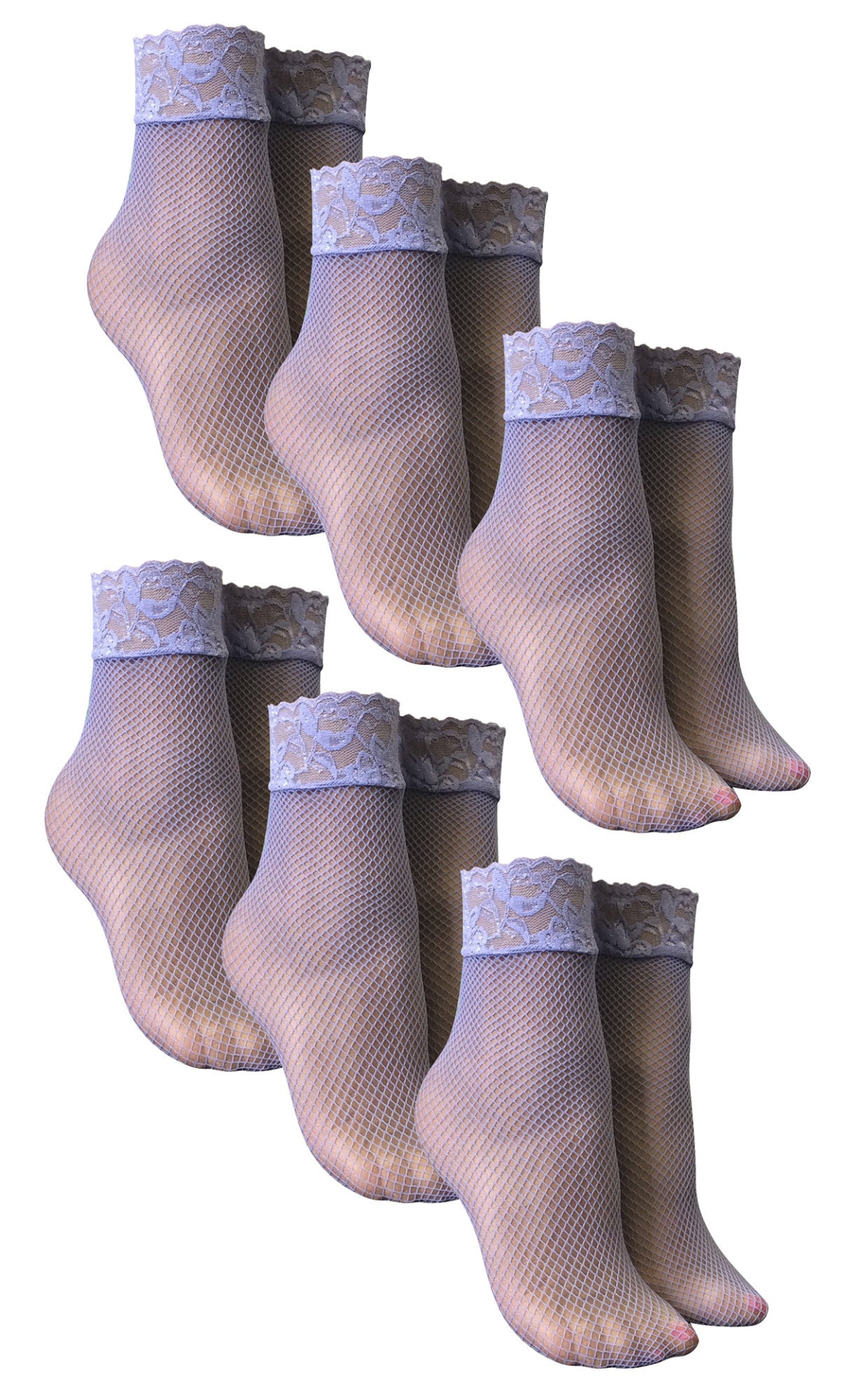 6 Pairs Ladies Short Lace Fishnet Ankle Socks