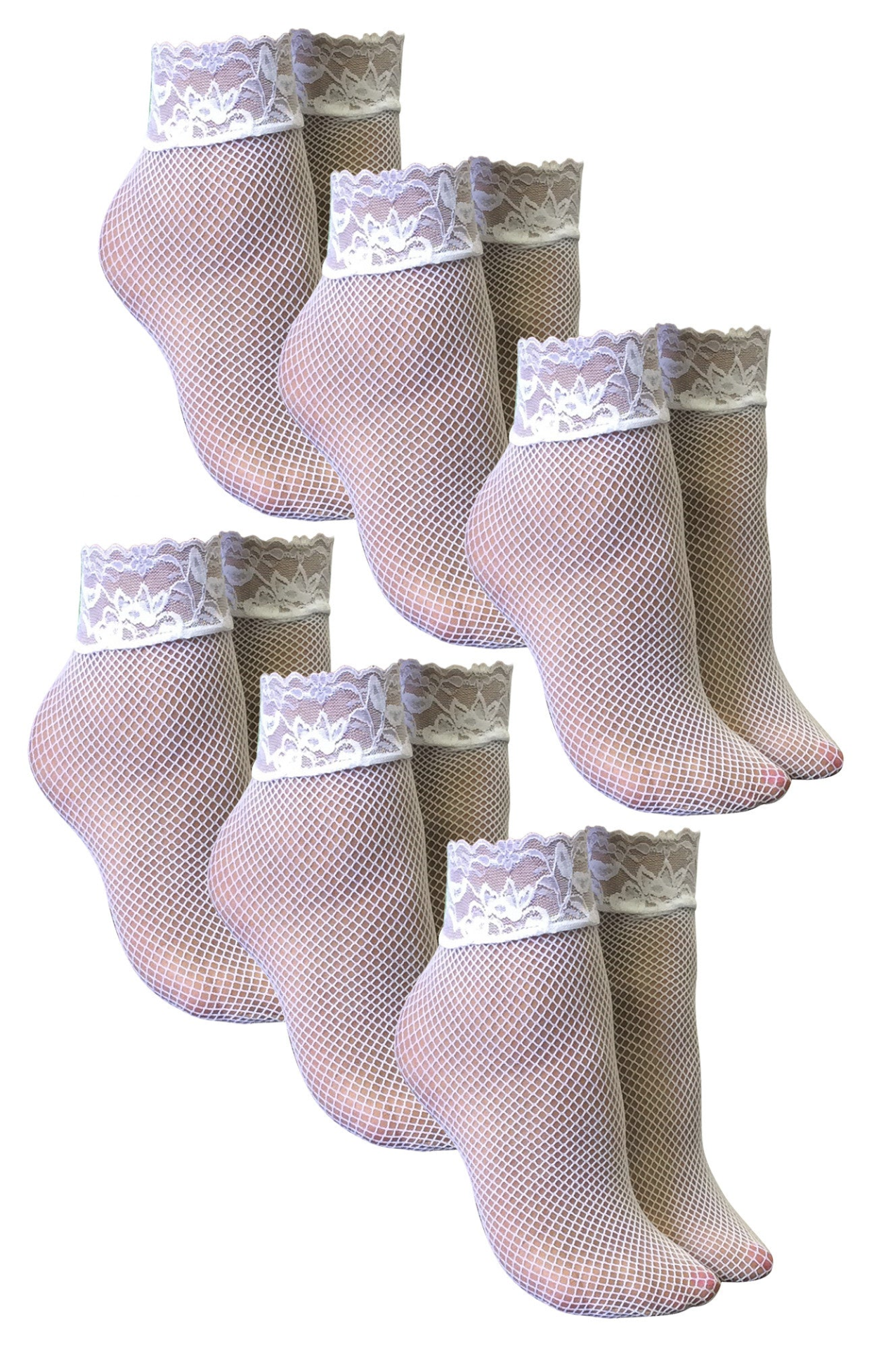 6 Pairs Ladies Short Lace Fishnet Ankle Socks