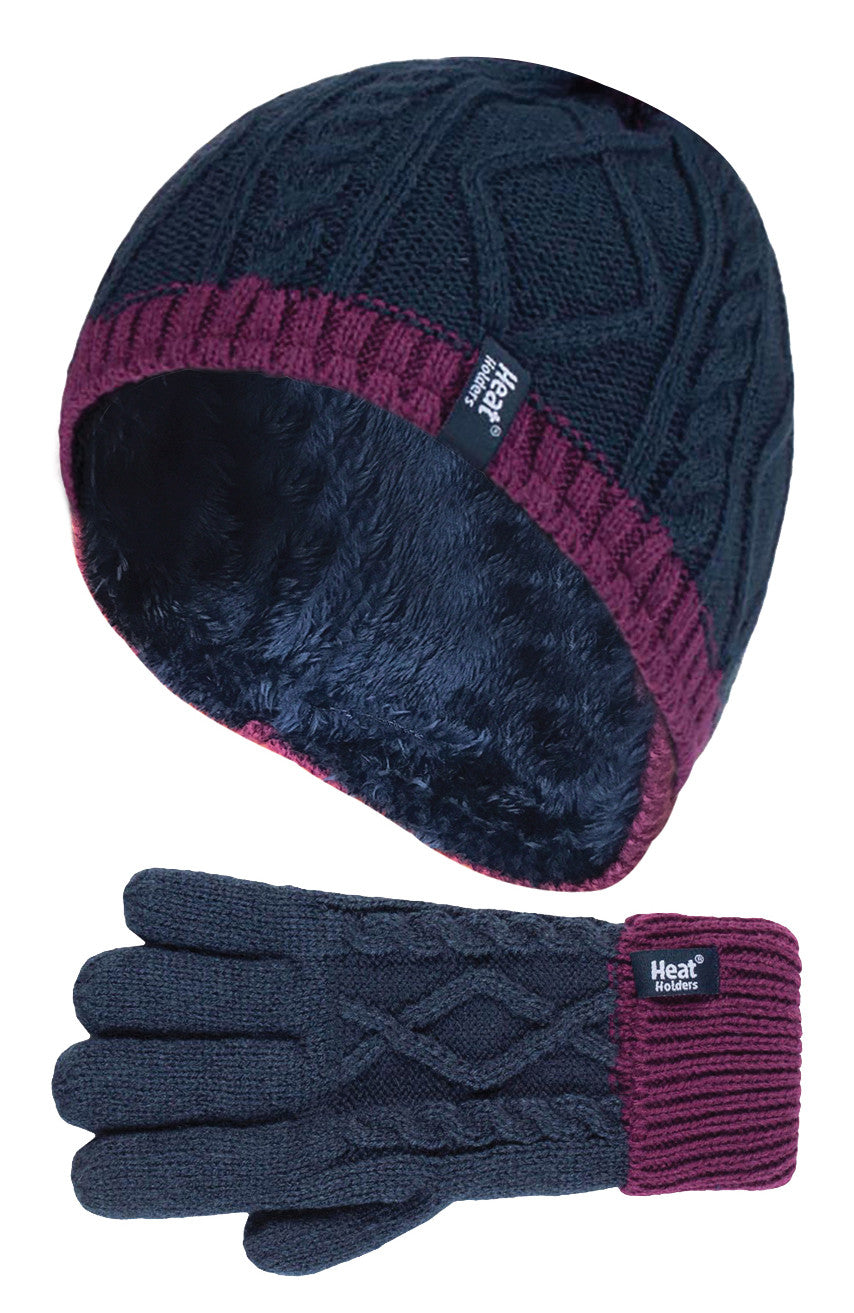 Girls Cable Knit Warm Hat Gloves Set