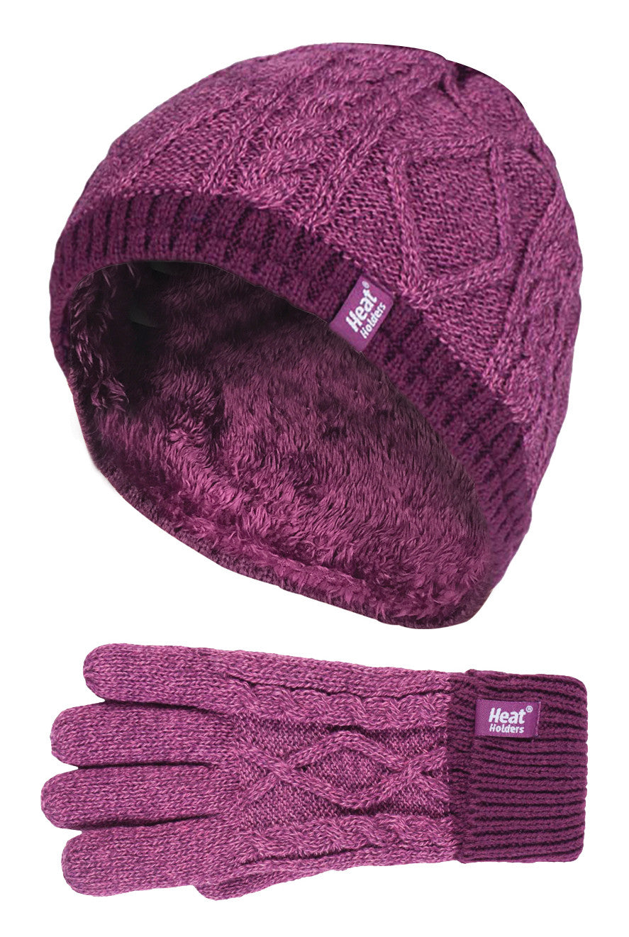 Girls Cable Knit Warm Hat Gloves Set