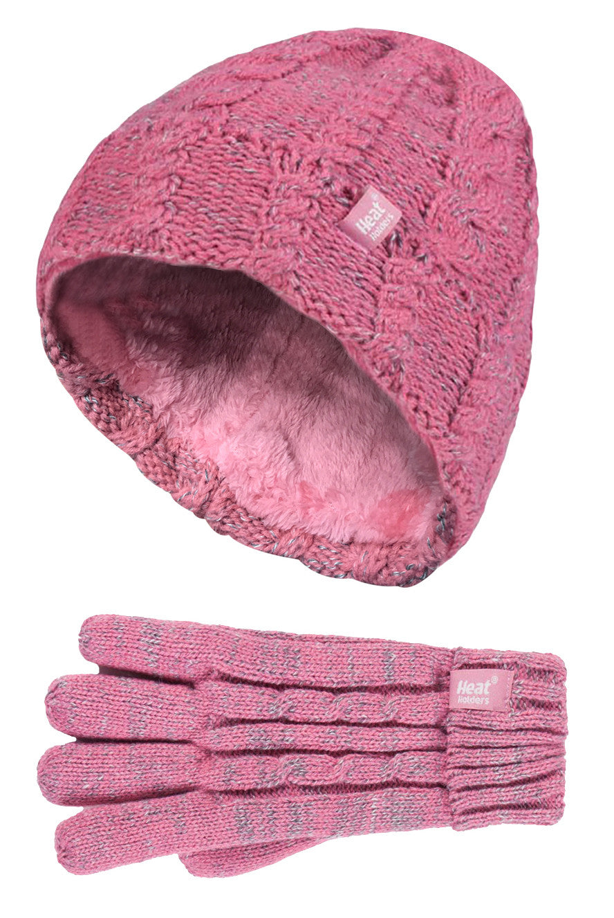 Girls Cable Knit Warm Hat Gloves Set