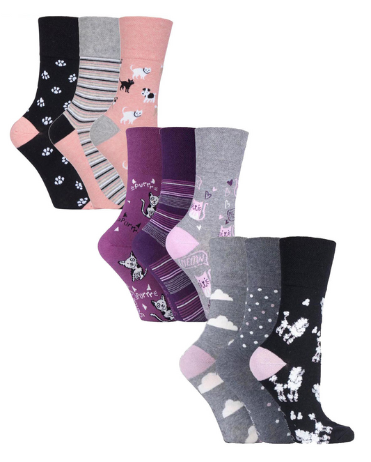 9 Pairs Ladies Cotton Patterned Non Elastic Socks