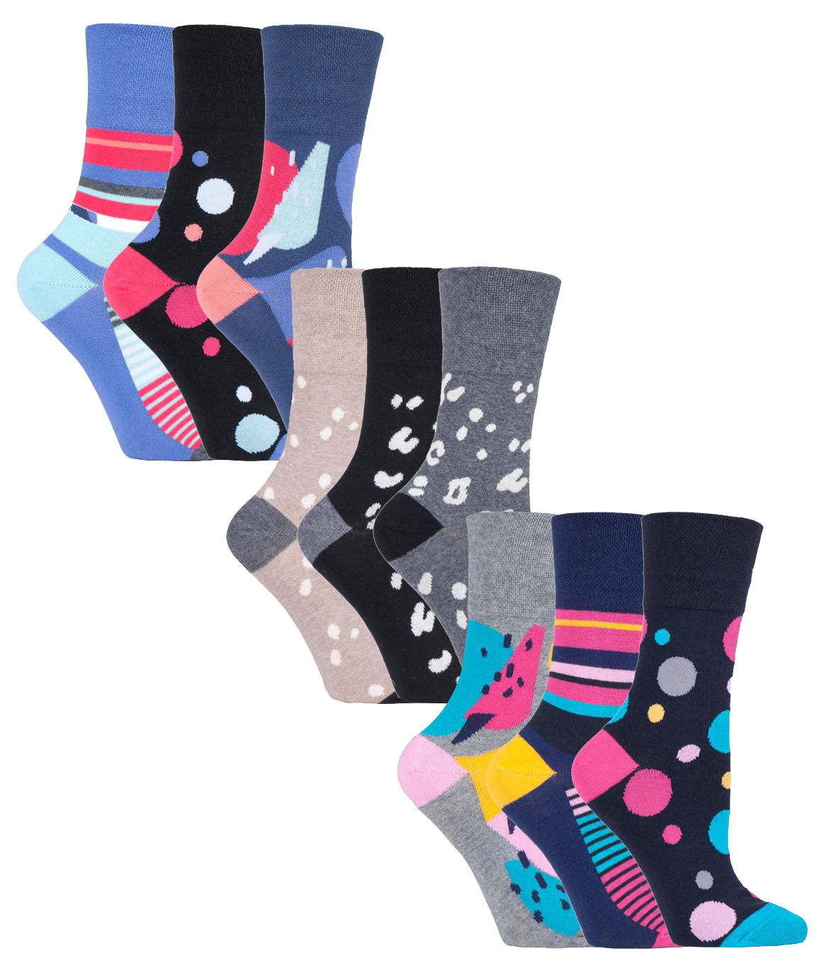 9 Pairs Ladies Cotton Patterned Non Elastic Socks