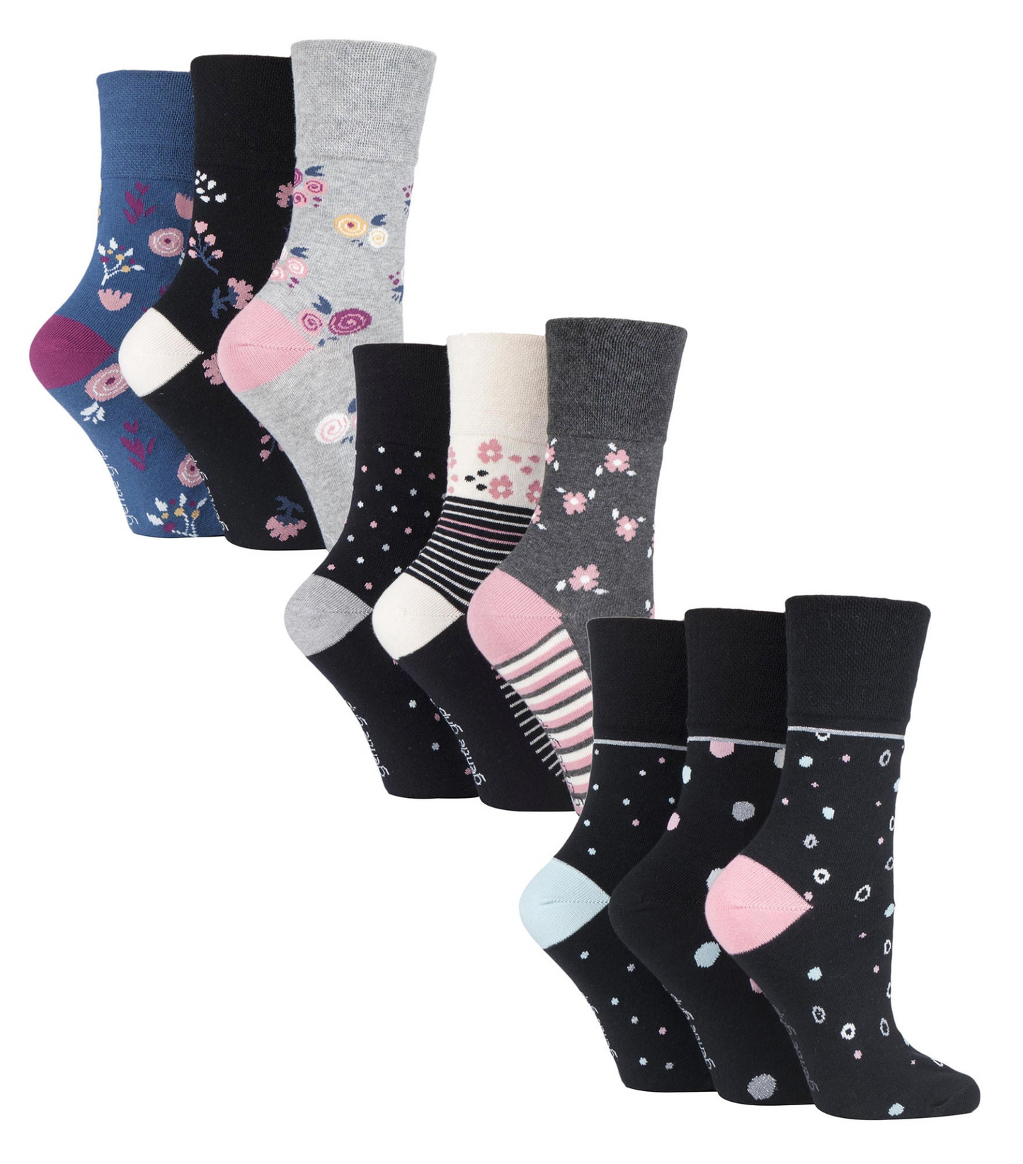 9 Pairs Ladies Cotton Patterned Non Elastic Socks