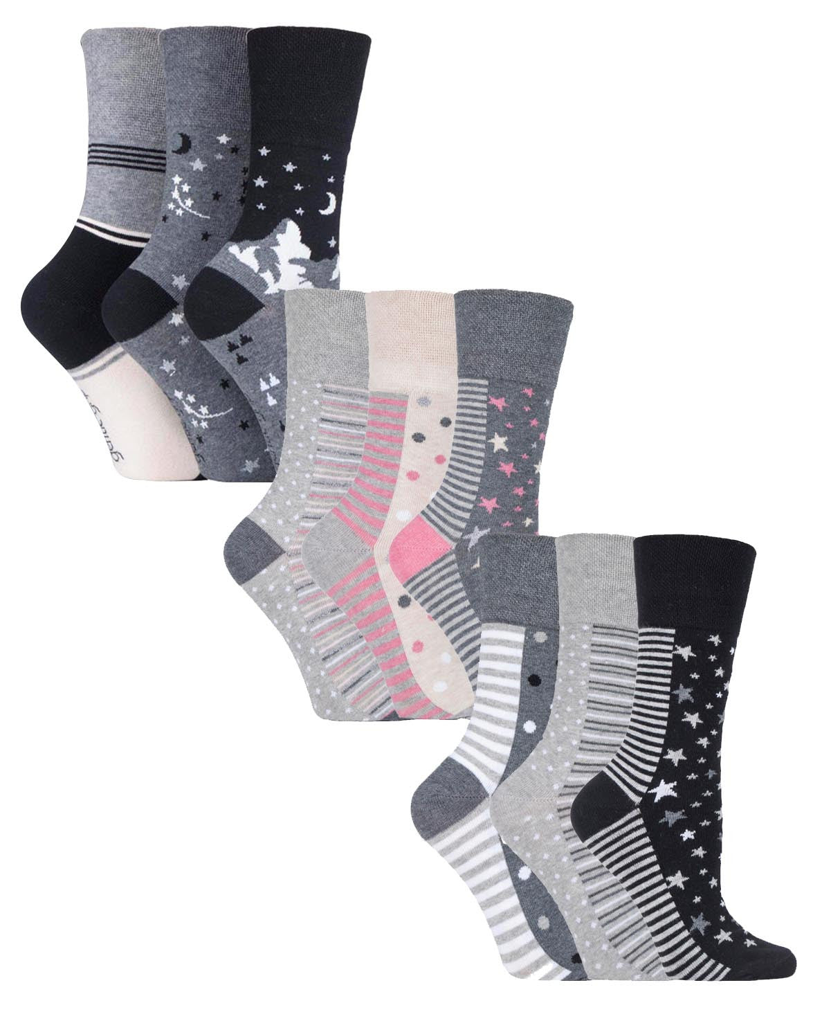 9 Pairs Ladies Cotton Patterned Non Elastic Socks