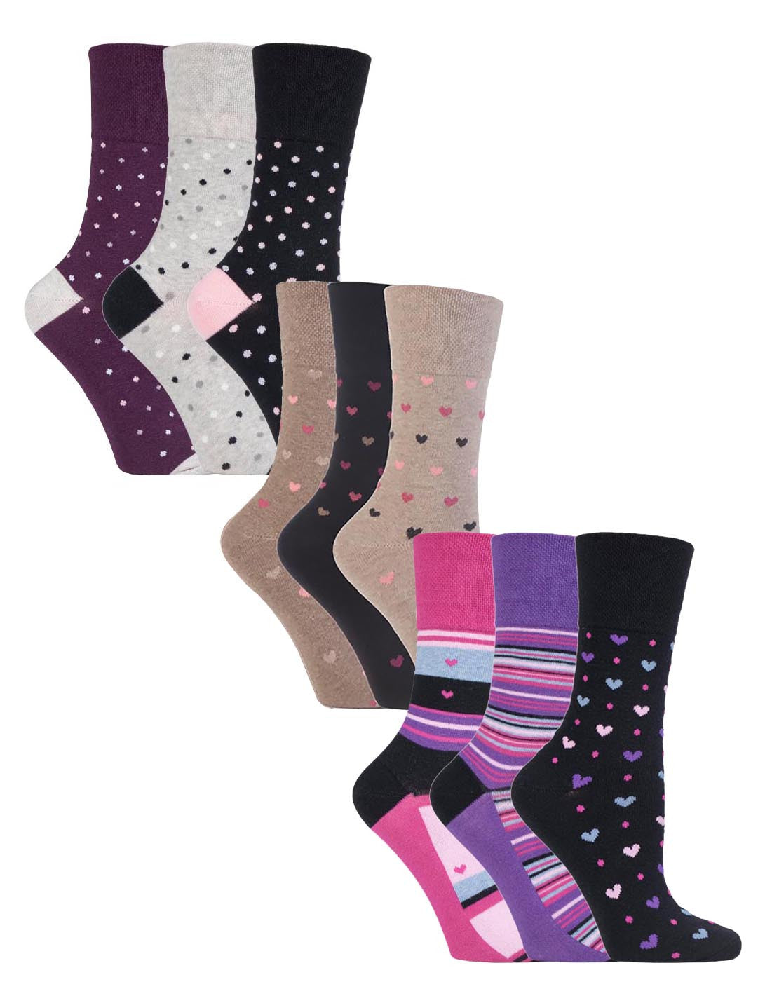 9 Pairs Ladies Cotton Patterned Non Elastic Socks