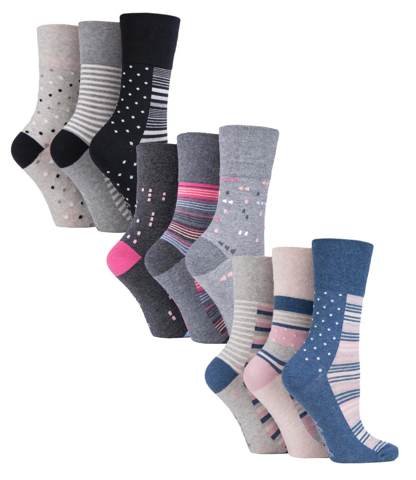 9 Pairs Ladies Cotton Patterned Non Elastic Socks