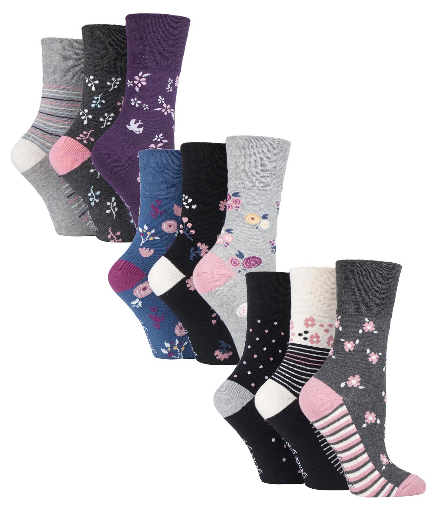 9 Pairs Ladies Cotton Patterned Non Elastic Socks