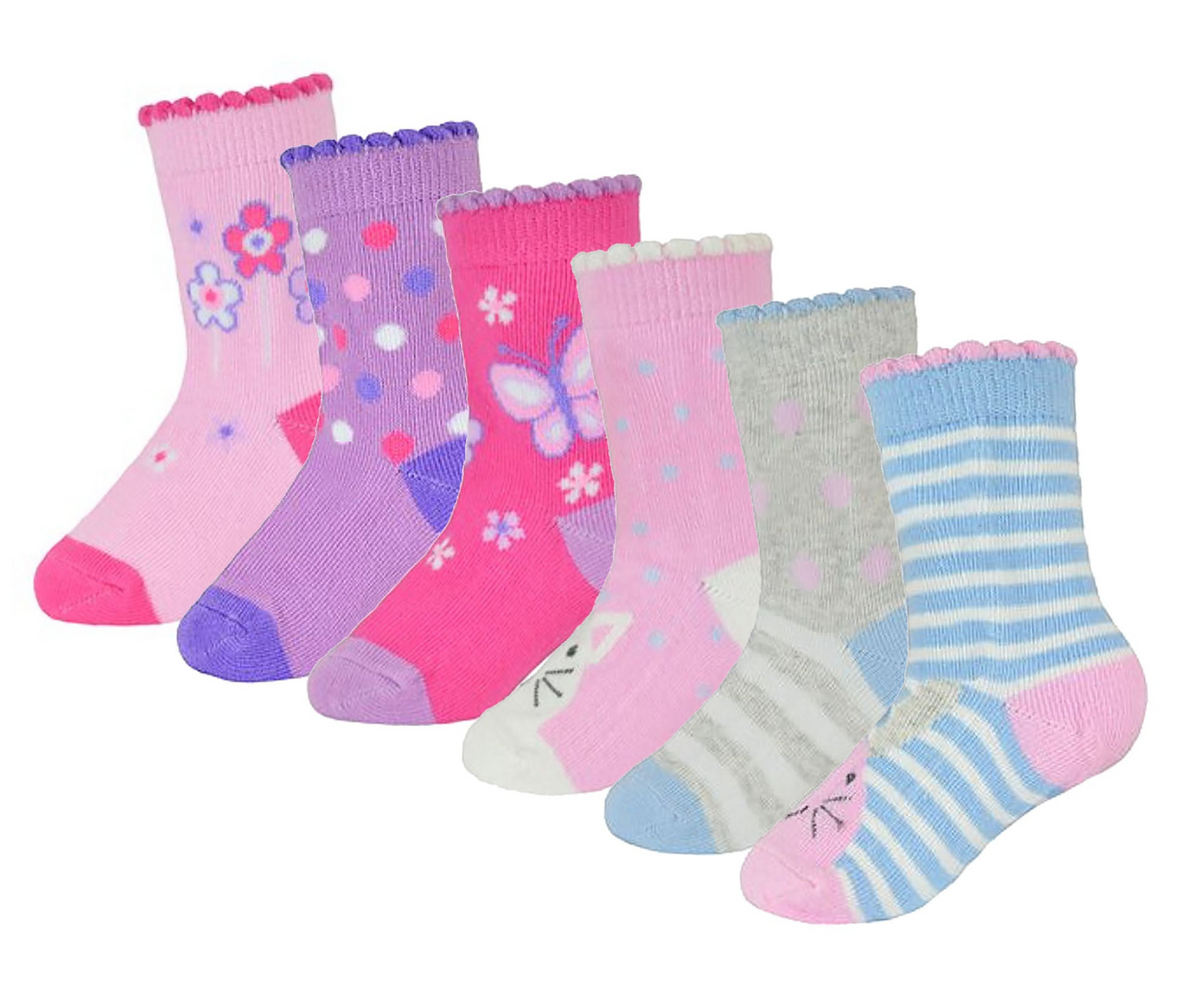 6 Pair Baby Girls Butterfly Design Socks