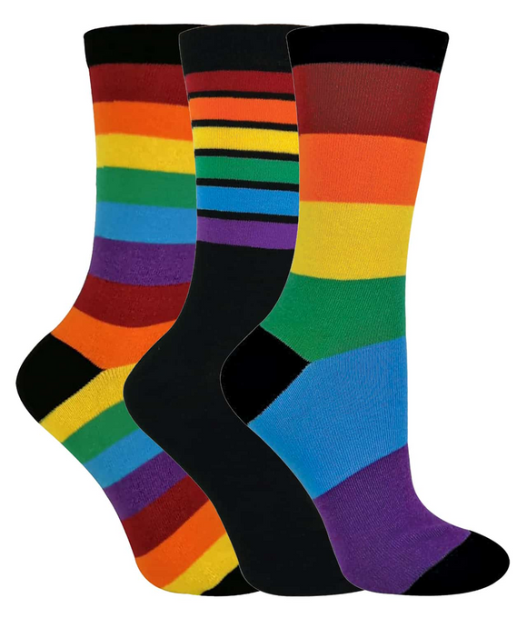 3 Pairs Ladies Striped Cotton Rainbow Socks