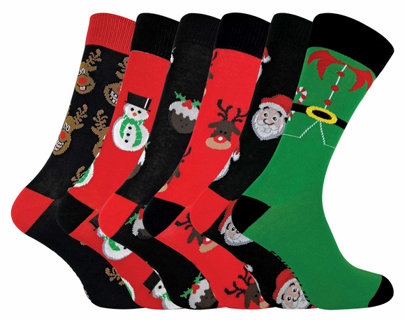 6 Pairs Mens Novelty Cotton Christmas Socks