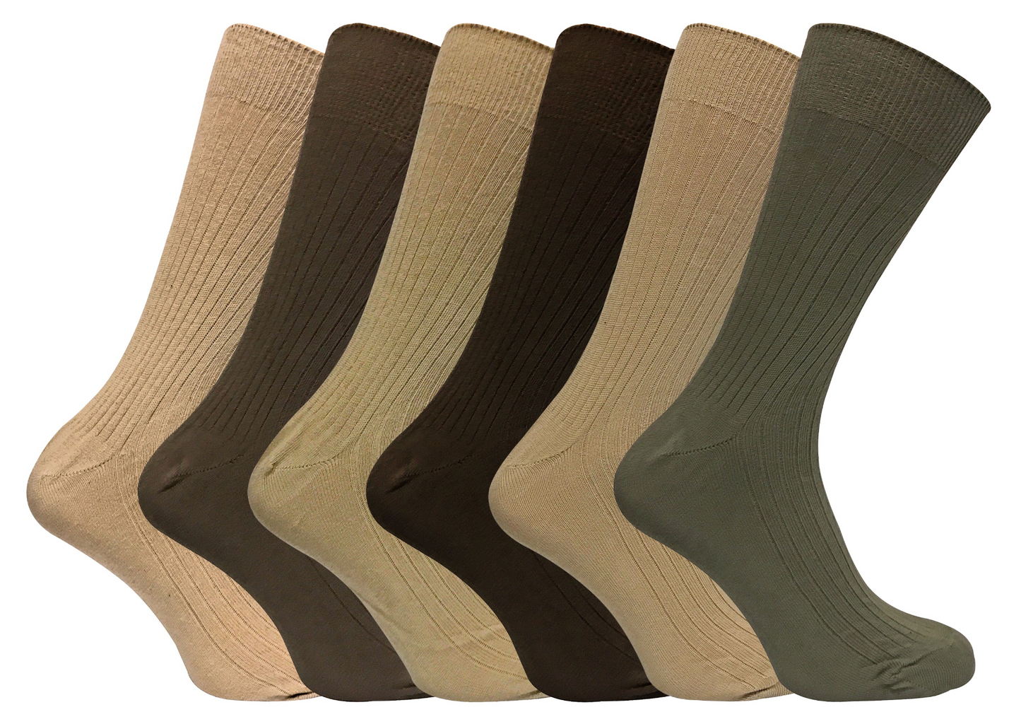 6 Pairs Mens Ribbed Breathable 100% Cotton Socks