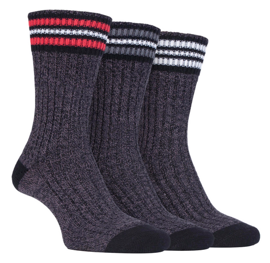 3 Pairs Mens Retro Stripe Cotton Luxury Boot Socks