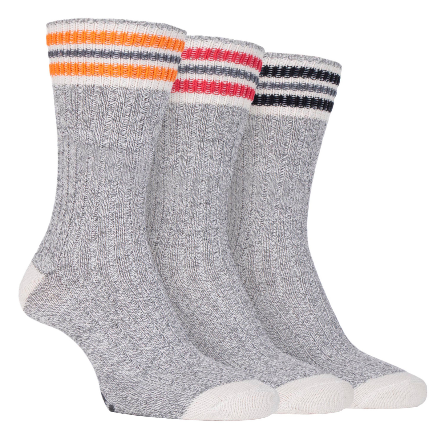 3 Pairs Mens Retro Stripe Cotton Luxury Boot Socks