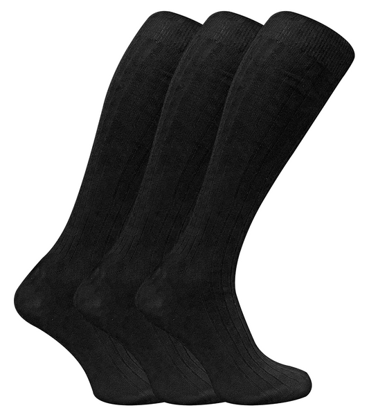 3 Pairs Mens Ribbed Knee High 100% Cotton Socks