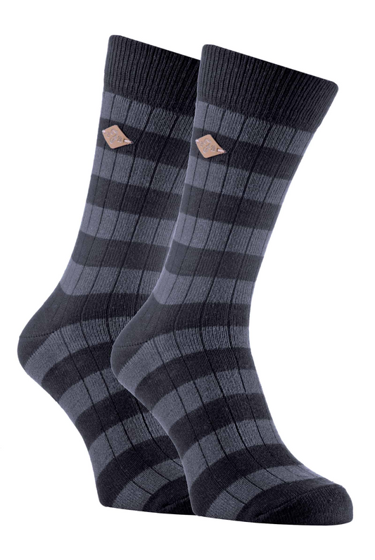 2 Pairs Mens Cotton Striped Ribbed Boot Socks