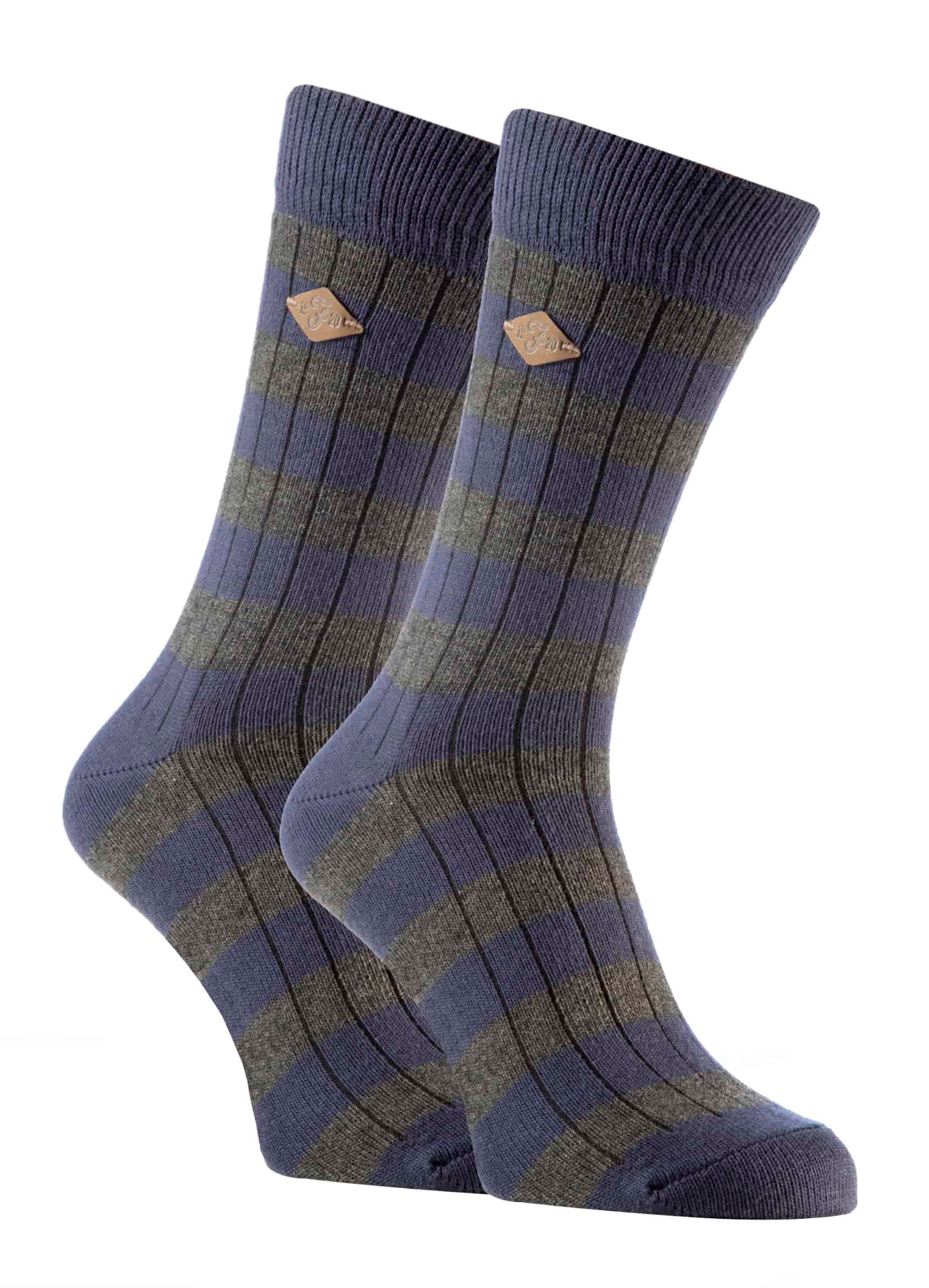 2 Pairs Mens Cotton Striped Ribbed Boot Socks