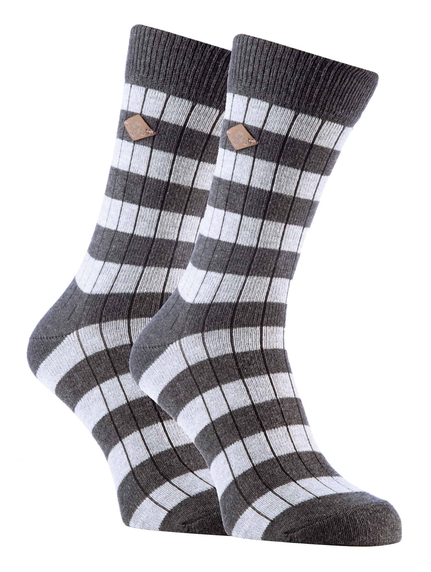 2 Pairs Mens Cotton Striped Ribbed Boot Socks