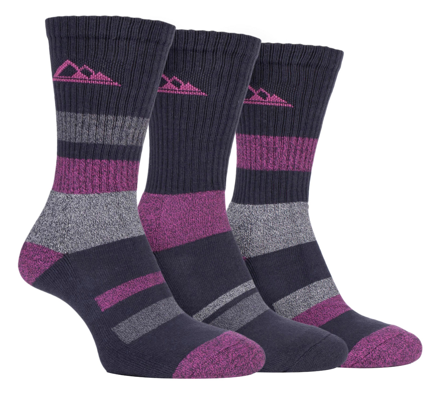 3 Pairs Ladies Padded Sole Cotton Hiking Socks