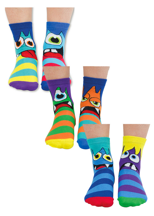 6 Pack Boys Mini Monster Novelty Cotton Odd Socks