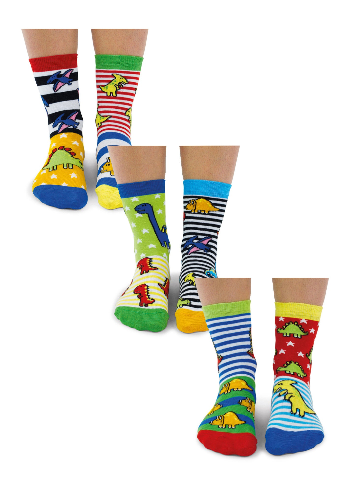 6 Pack Boys Sockasaurus Novelty Dinosaur Socks