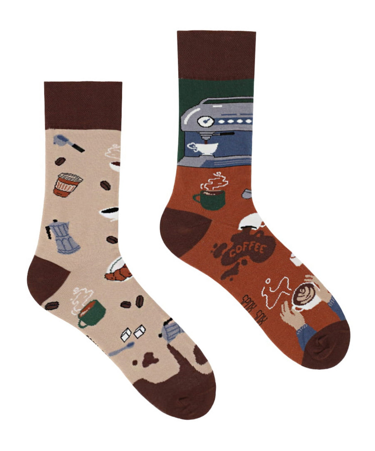 Unisex Mismatched Odd Novelty Socks - Coffee