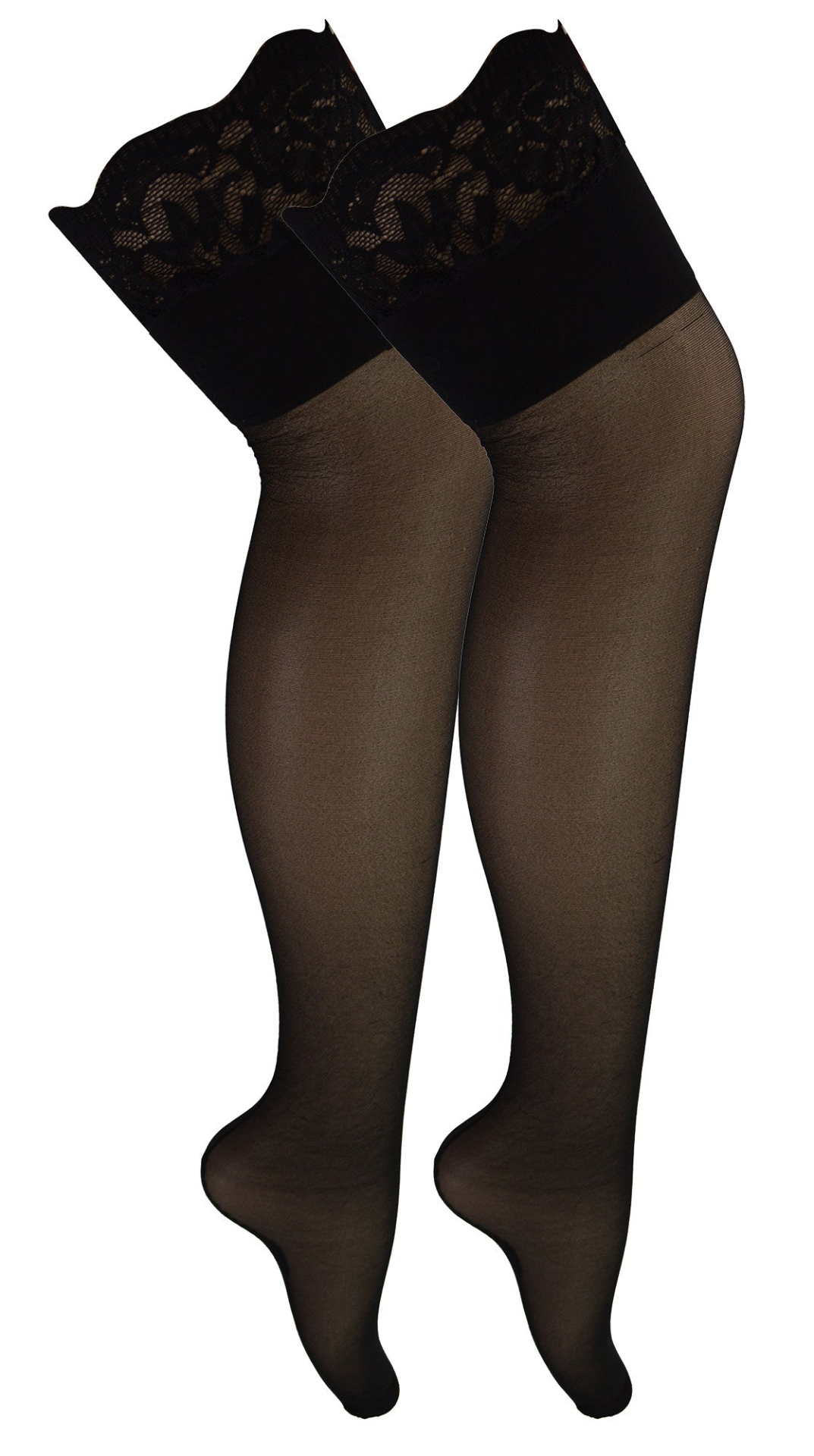 2 Pairs Womens Seamed Stockings with Lace Top