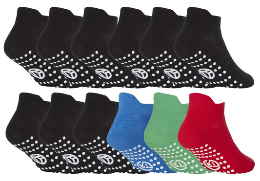 12 Pairs Kids Cotton Trainer Socks with Grips