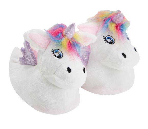 Childrens Unicorn Plush Slippers with Rainbow Hair