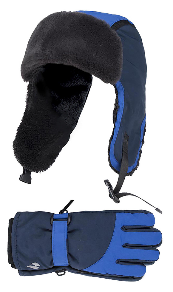 Kids Ski Waterproof Gloves & Trapper Hat Set
