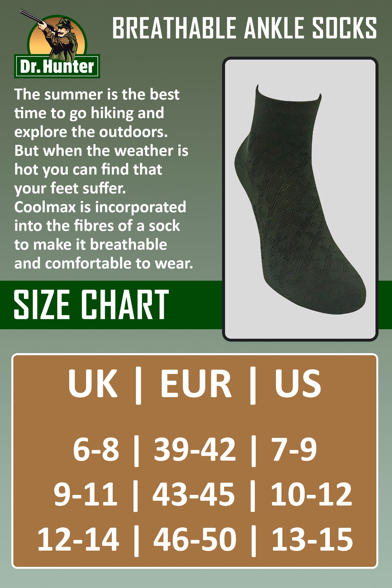 2 Pairs Mens Coolmax Breathable Ankle Hiking Socks