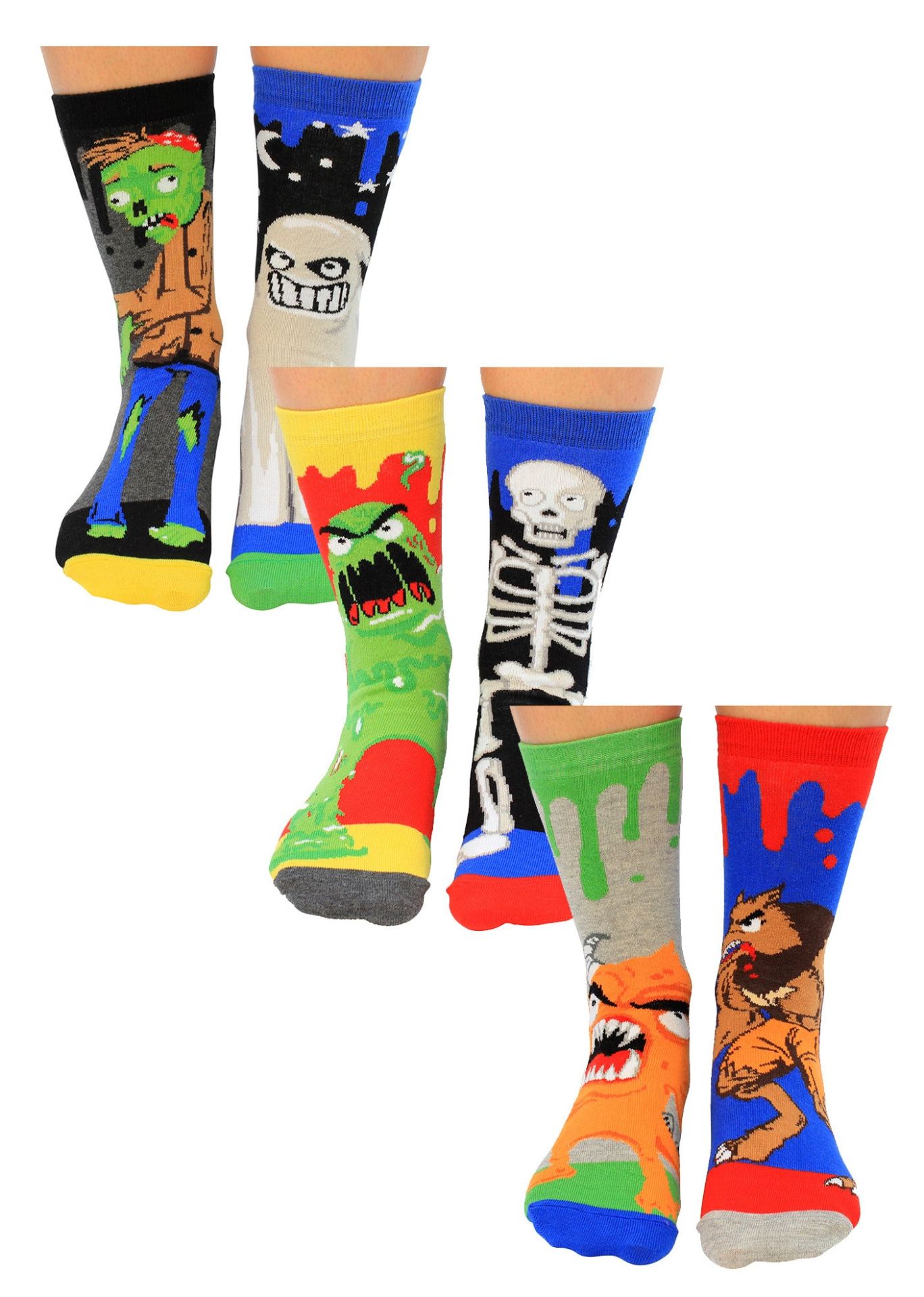 6 Pack Boys Zombie Novelty Cotton Odd Socks