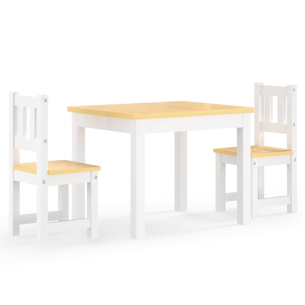 3 Piece Children Table and Chair Set White and Beige MDF