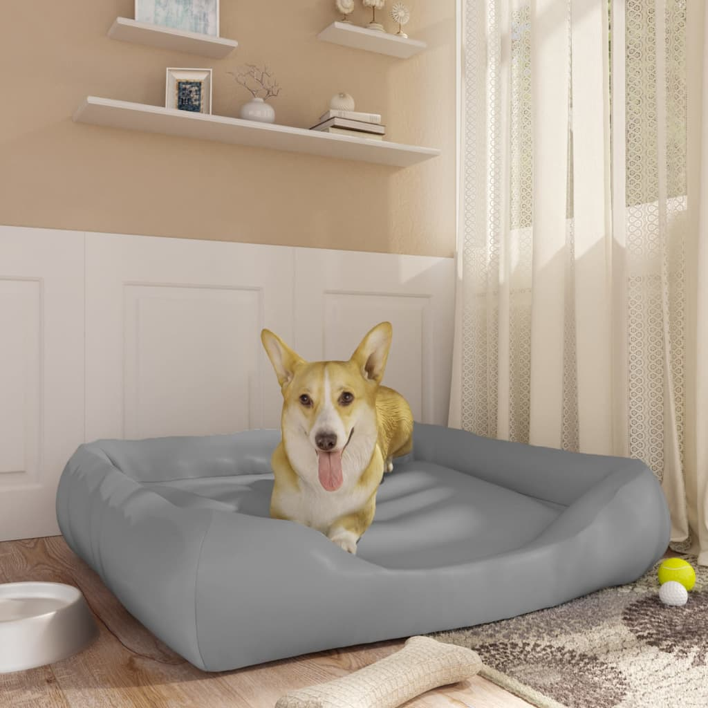 Dog Bed Light Grey 80x68x23 cm Faux Leather