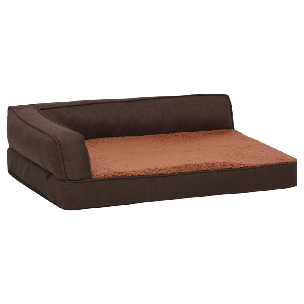 Ergonomic Dog Bed Mattress 60x42 cm Linen Look Fleece Brown