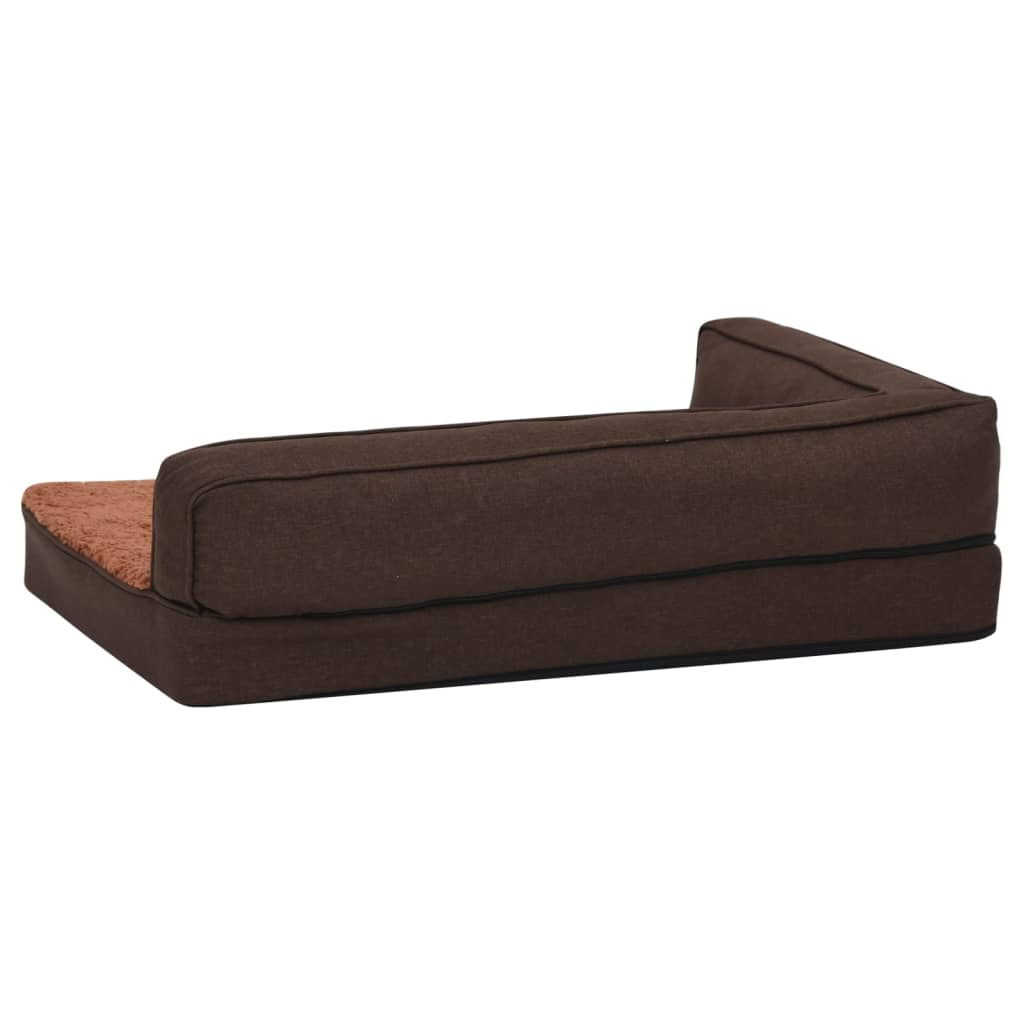 Ergonomic Dog Bed Mattress 60x42 cm Linen Look Fleece Brown