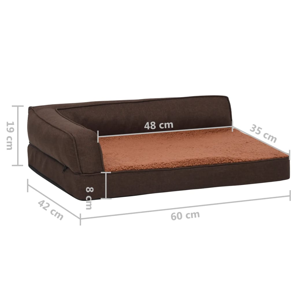 Ergonomic Dog Bed Mattress 60x42 cm Linen Look Fleece Brown