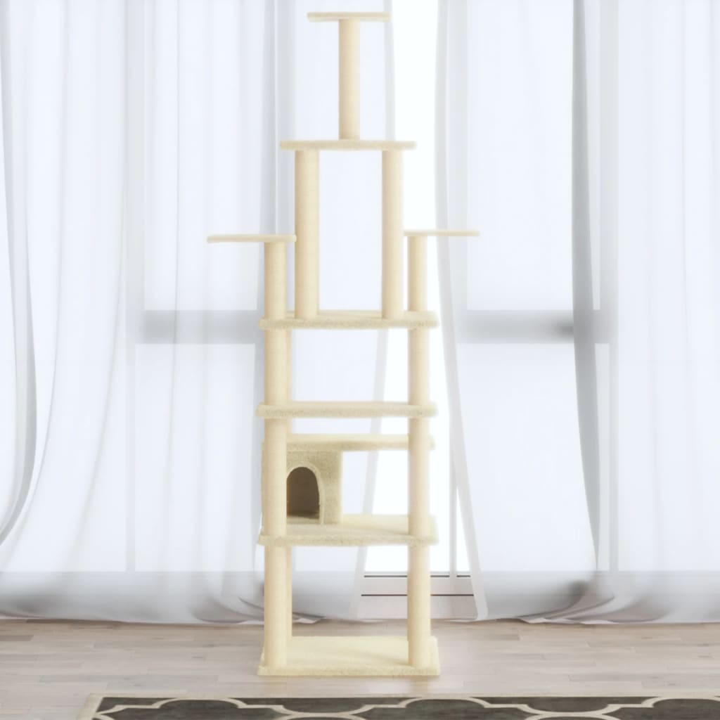 Cat Tree with Sisal Scratching Posts Cream 183 cm