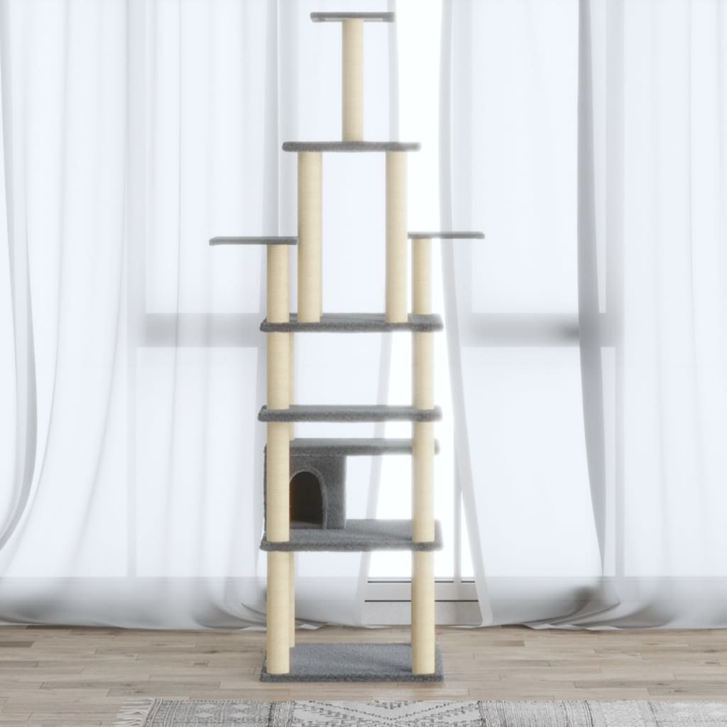 Cat Tree with Sisal Scratching Posts Light Grey 183 cm