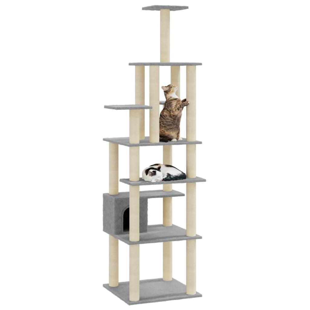 Cat Tree with Sisal Scratching Posts Light Grey 183 cm