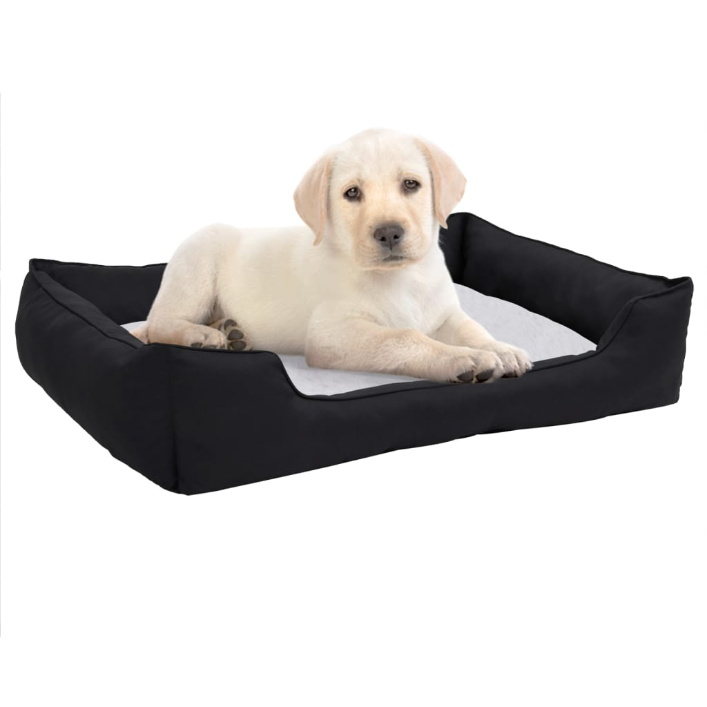 Dog Bed Black and White 85.5x70x23 cm Linen Look Fleece