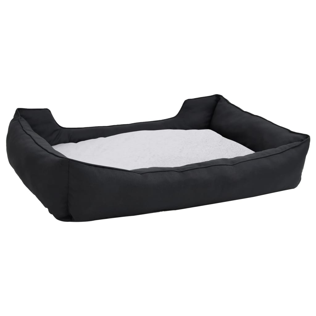 Dog Bed Black and White 85.5x70x23 cm Linen Look Fleece