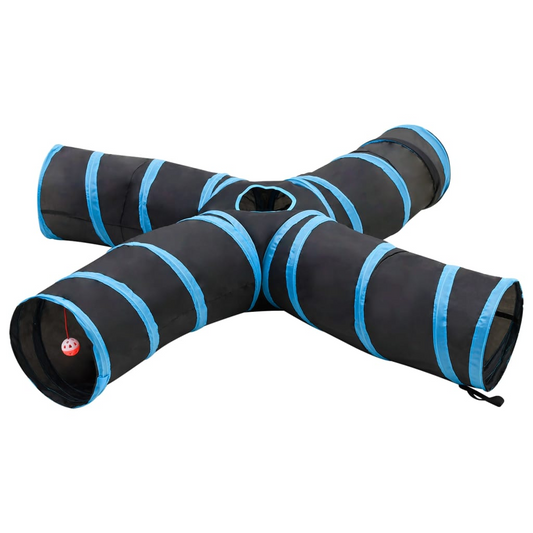 vidaXL Cat Tunnel 4-way Black and Blue 25 cm Polyester