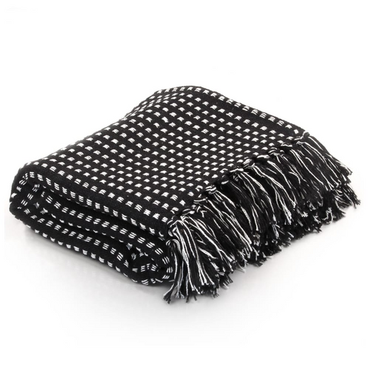 vidaXL Throw Cotton Squares 125x150 cm Black